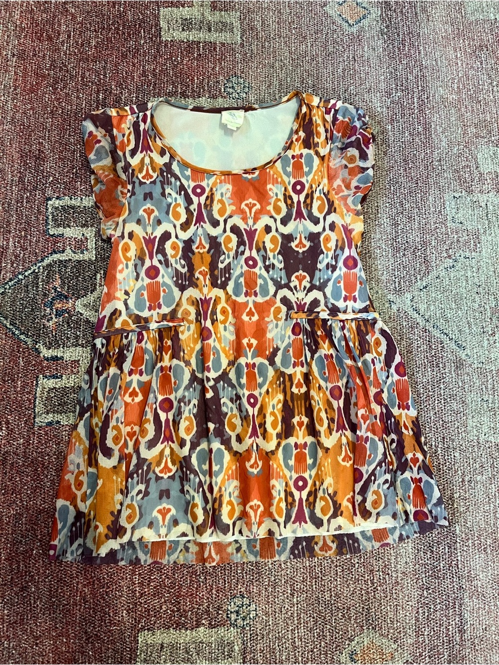 Anthropologie Weston wear peplum boho print mesh short sleeve top size medium